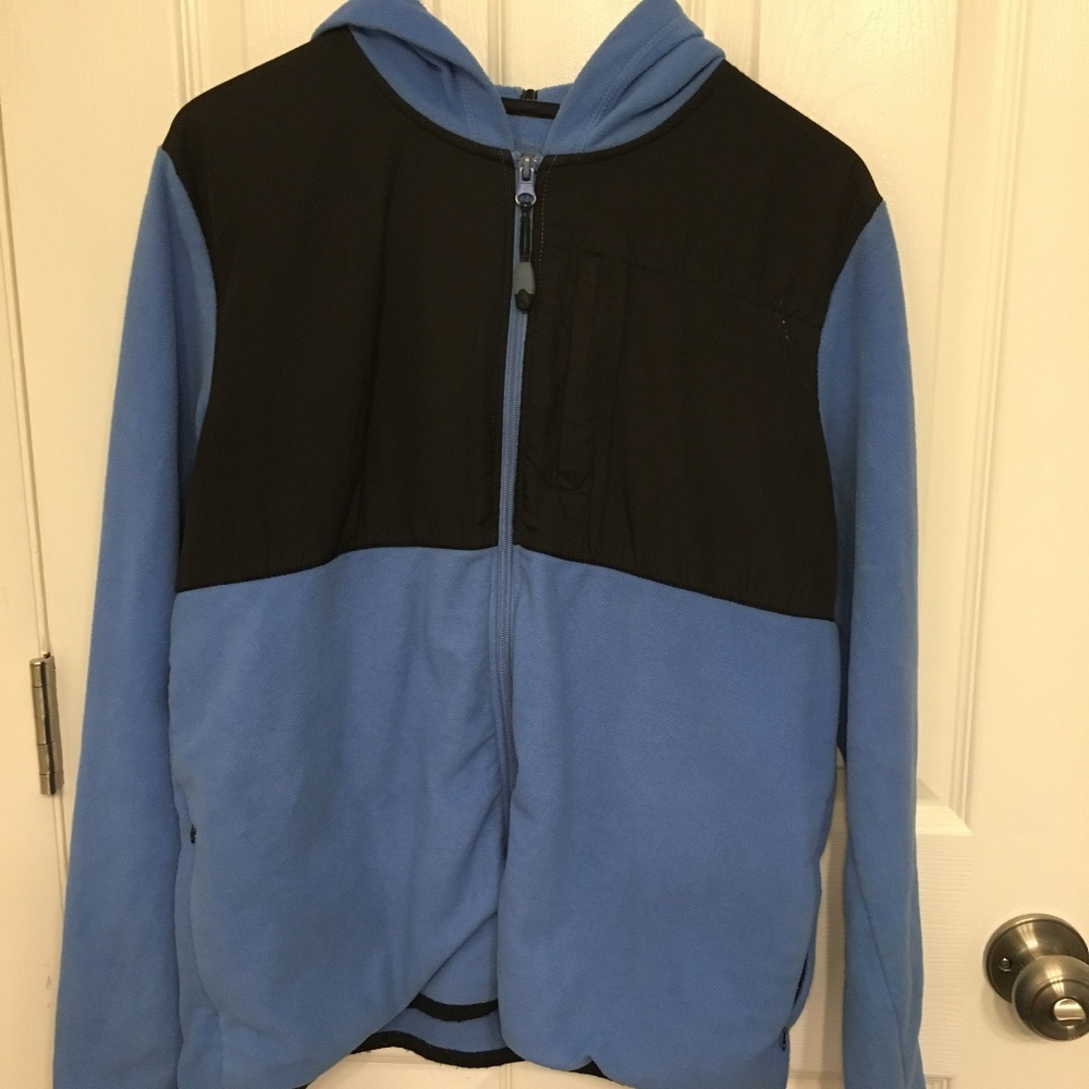 Girls Blue Black Polar Fleece Hooded Jacket